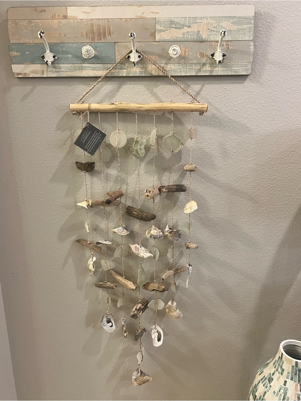 Coastal Driftwood Shell Sea Glass Hanging Wall Decor - Large